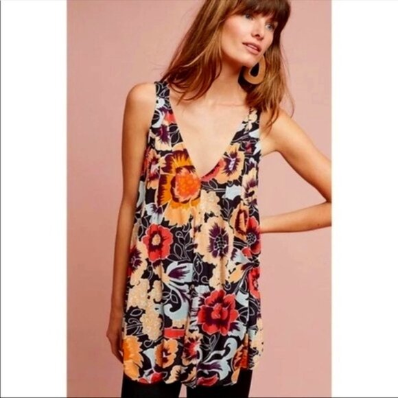 Anthropologie Tops - Anthropologie Vanessa Virginia Andrej Floral Sleeveless Tunic Top Size M EUC